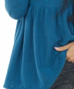 Ces Femme Melange Ocean Babydoll Long Sleeve Knit Top Tops