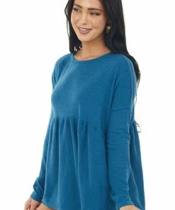 Ces Femme Melange Ocean Babydoll Long Sleeve Knit Top Tops