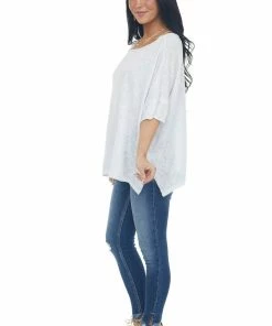 Charlotte Avery Tops Melange Off White Short Dolman Sleeve Knit Top