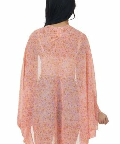 Ces Femme Tops Melon Floral Print Lightweight Open Kimono