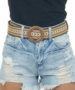 Fame Accessories Melon Aztec Print Circle Buckle Woven Belt