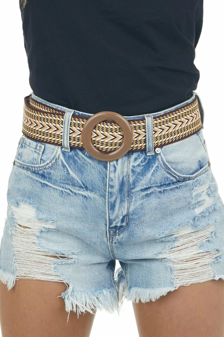Fame Accessories Melon Aztec Print Circle Buckle Woven Belt 3 Fame Accessories Melon Aztec Print Circle Buckle Woven Belt