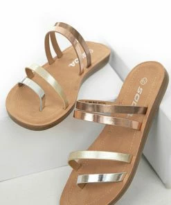 FORTUNE DYNAMIC Metallic Faux Leather Strappy Flat Sandals