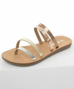 FORTUNE DYNAMIC Metallic Faux Leather Strappy Flat Sandals