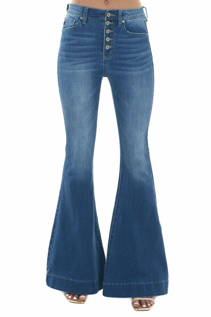 KanCan Mid Wash High Rise Button Up Fly Flare Jeans Bottoms 3 KanCan Mid Wash High Rise Button Up Fly Flare Jeans Bottoms