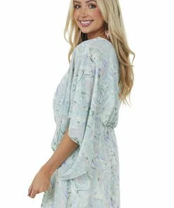 Caramela Mint Abstract Print One Shoulder Short Dress Dresses