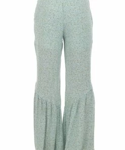 143 Story Mint Floral Print Ruffle Hem Wide Leg Pants