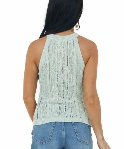 Kori America Tops Mint Halter Neck Sweater Knit Tank Top