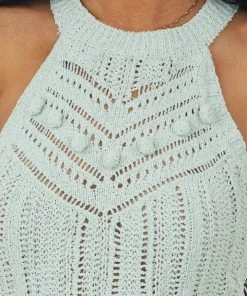 Kori America Tops Mint Halter Neck Sweater Knit Tank Top