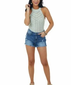 Kori America Tops Mint Halter Neck Sweater Knit Tank Top