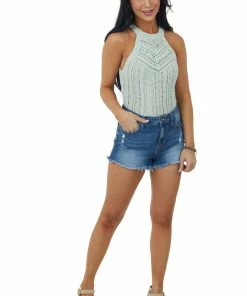 Kori America Tops Mint Halter Neck Sweater Knit Tank Top