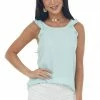 NAKED ZEBRA Mint Ruffle Strap Woven Tank Top With Back Tie