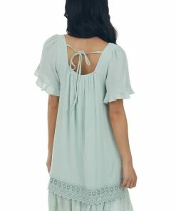 143 Story Mint Square Neck Mini Dress With Lace Details Dresses