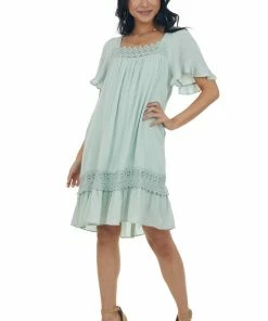 143 Story Mint Square Neck Mini Dress With Lace Details Dresses