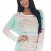 BiBi Mint Striped Colorblock Top With Long Sleeve