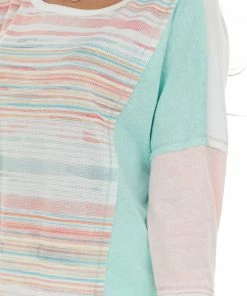 BiBi Mint Striped Colorblock Top With Long Sleeve