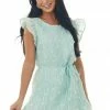 Umgee Mint Swiss Dot Ruffle Hem Woven Shift Dress Dresses