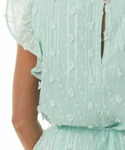 Umgee Mint Swiss Dot Ruffle Hem Woven Shift Dress Dresses