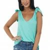 BiBi Mint Tie Strap V Neck Flowy Knit Tank Top Tops