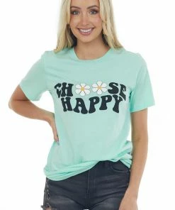 Blume+Co Tops Mint 'Choose Happy' Flower Graphic Tee Shirt