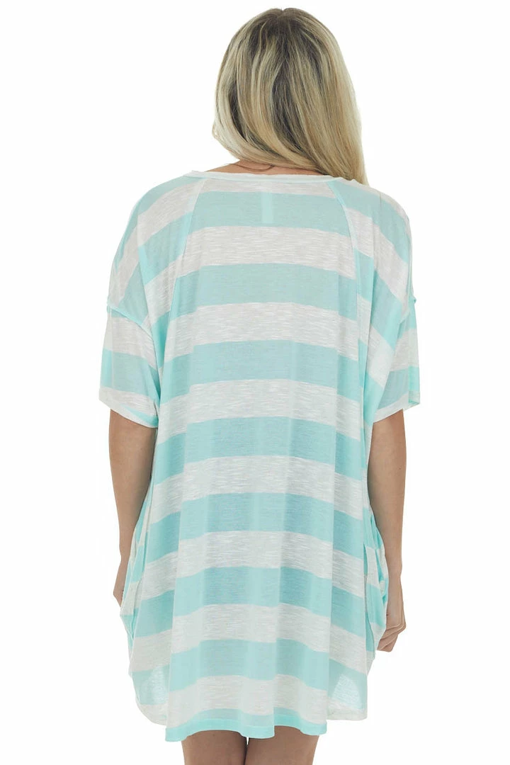 Vanilla Bay Tops Mint And Ivory Striped Oversized Top With Pockets 7 Vanilla Bay Tops Mint And Ivory Striped Oversized Top With Pockets