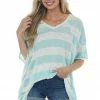 Vanilla Bay Tops Mint And Ivory Striped Oversized Top With Pockets