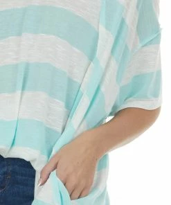 Vanilla Bay Tops Mint And Ivory Striped Oversized Top With Pockets 13 Vanilla Bay Tops Mint And Ivory Striped Oversized Top With Pockets