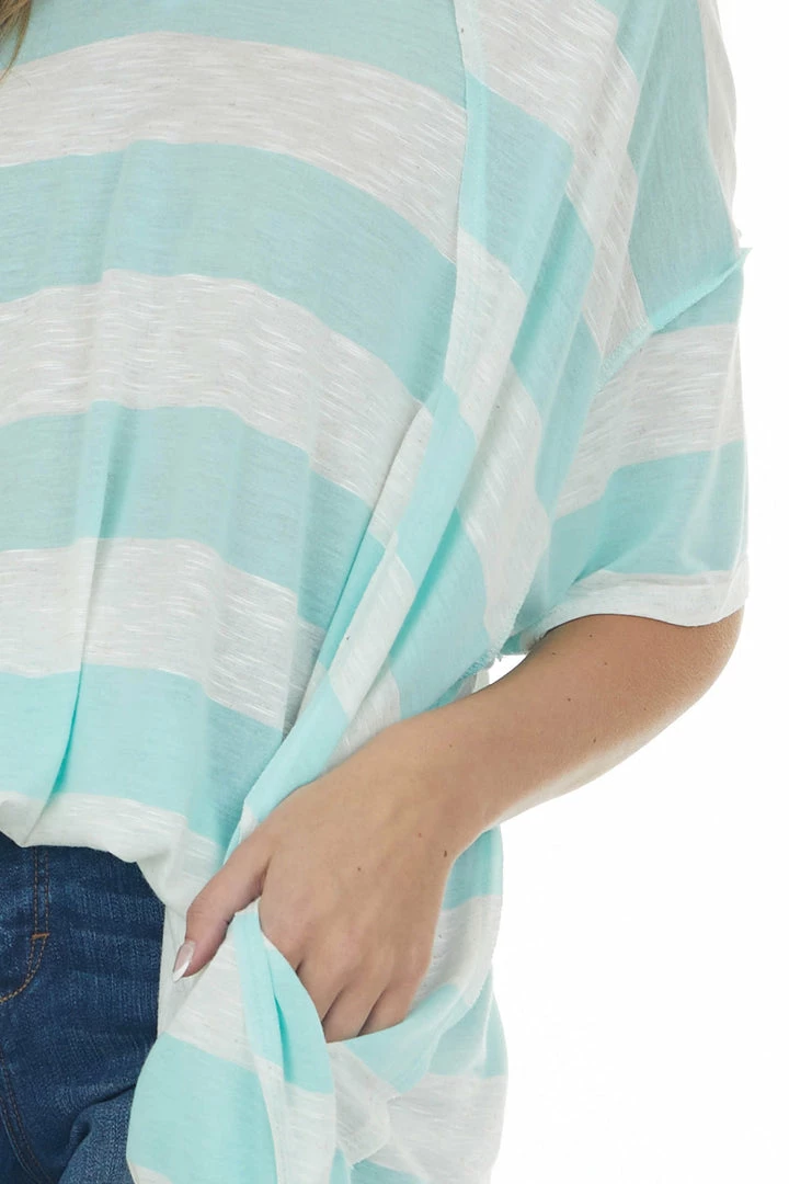Vanilla Bay Tops Mint And Ivory Striped Oversized Top With Pockets 8 Vanilla Bay Tops Mint And Ivory Striped Oversized Top With Pockets