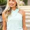 BiBi Tops Mint Green Criss Cross Neck Ribbed Knit Top 1 BiBi Tops Mint Green Criss Cross Neck Ribbed Knit Top