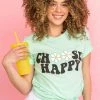 Blume+Co Tops Mint 'Choose Happy' Flower Graphic Tee Shirt