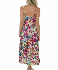 Miss Sparkling Mulberry Abstract Floral Babydoll Midi Dress