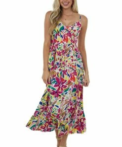 Miss Sparkling Mulberry Abstract Floral Babydoll Midi Dress