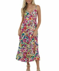 Miss Sparkling Mulberry Abstract Floral Babydoll Midi Dress