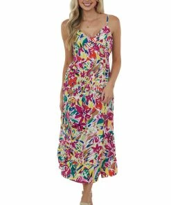 Miss Sparkling Mulberry Abstract Floral Babydoll Midi Dress