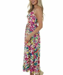 Miss Sparkling Mulberry Abstract Floral Babydoll Midi Dress