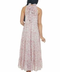 Entro Mulberry Printed Halter Neck Tiered Midi Dress Dresses
