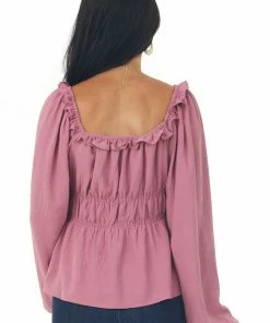 143 Story Tops Mulberry Ruched Empire Waist Bubble Sleeve Top