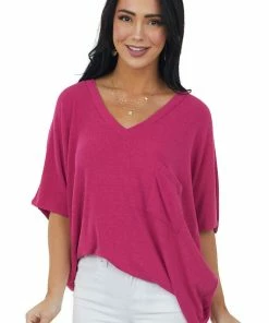 Charlotte Avery Mulberry Short Dolman Sleeve Chest Pocket Top