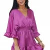 Glam Mulberry Surplice Flutter Sleeve Satin Mini Dress 1 Glam Mulberry Surplice Flutter Sleeve Satin Mini Dress