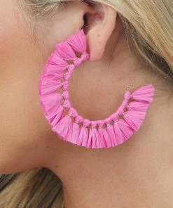 Fame Accessories Mulberry And Gold Raffia Fan Hoop Earrings