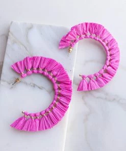 Fame Accessories Mulberry And Gold Raffia Fan Hoop Earrings