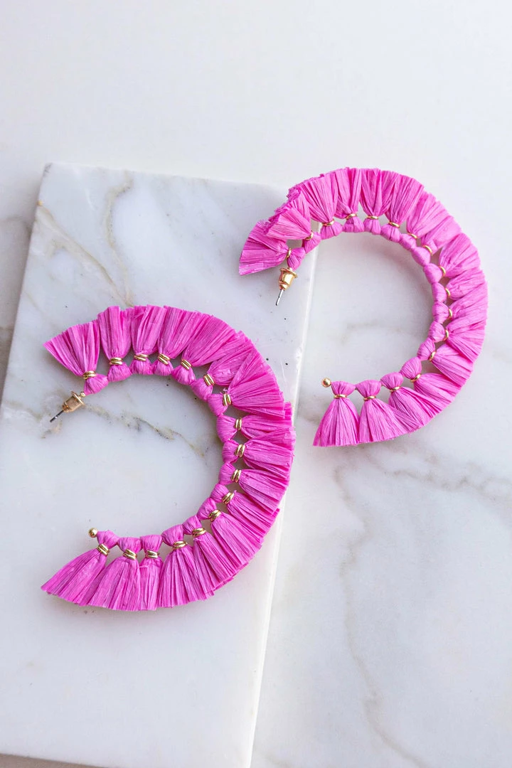 Fame Accessories Mulberry And Gold Raffia Fan Hoop Earrings 3 Fame Accessories Mulberry And Gold Raffia Fan Hoop Earrings