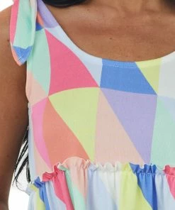 BiBi Multicolored Geometric Print Babydoll Tank Top 13 BiBi Multicolored Geometric Print Babydoll Tank Top