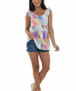 BiBi Multicolored Geometric Print Babydoll Tank Top 10 BiBi Multicolored Geometric Print Babydoll Tank Top