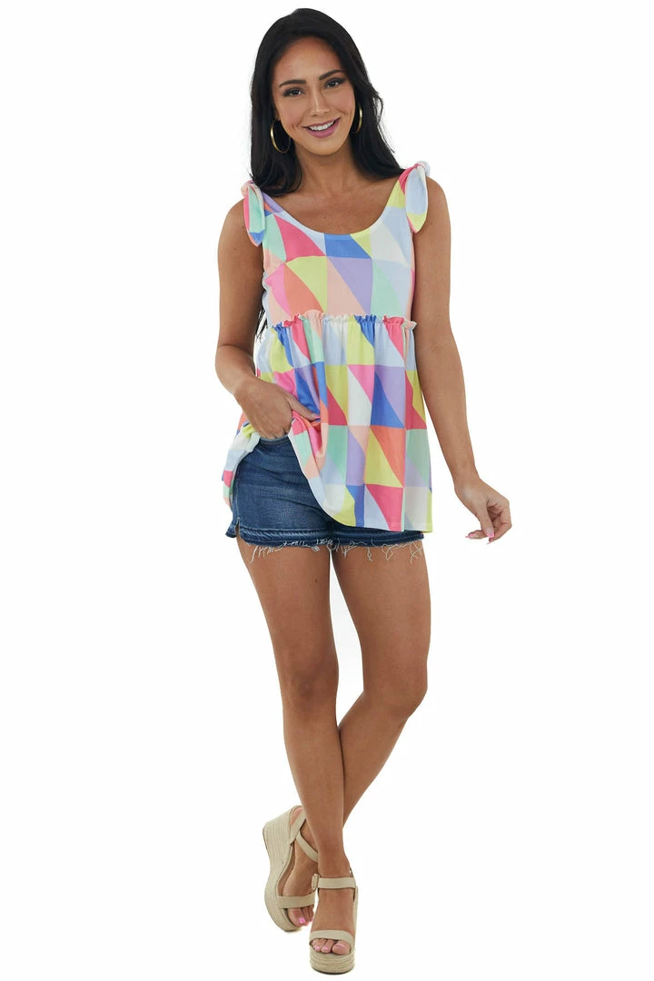 BiBi Multicolored Geometric Print Babydoll Tank Top 5 BiBi Multicolored Geometric Print Babydoll Tank Top
