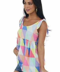 BiBi Multicolored Geometric Print Babydoll Tank Top 11 BiBi Multicolored Geometric Print Babydoll Tank Top