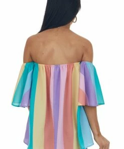Fantastic Fawn Multicolored Striped Off The Shoulder Woven Top Tops