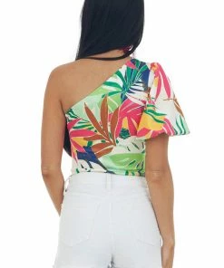 Flying Tomato Multicolored Tropical Print One Shoulder Bodysuit 12 Flying Tomato Multicolored Tropical Print One Shoulder Bodysuit