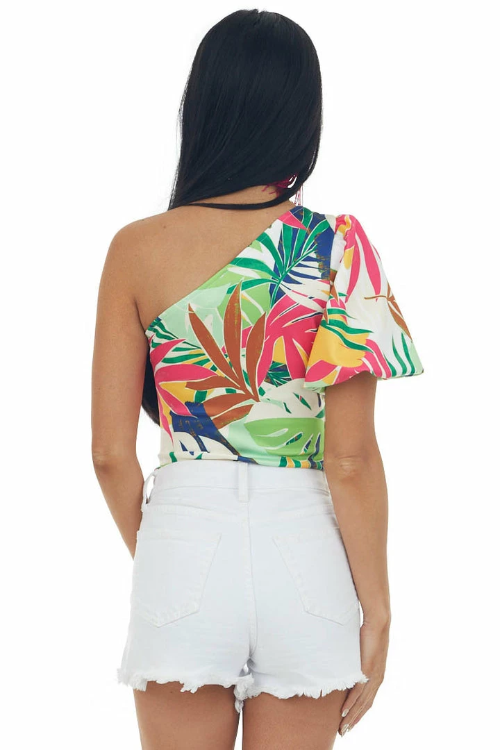 Flying Tomato Multicolored Tropical Print One Shoulder Bodysuit 7 Flying Tomato Multicolored Tropical Print One Shoulder Bodysuit