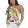 Flying Tomato Multicolored Tropical Print One Shoulder Bodysuit